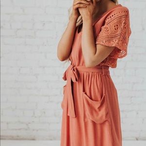 Beautiful coral lace  midi dress